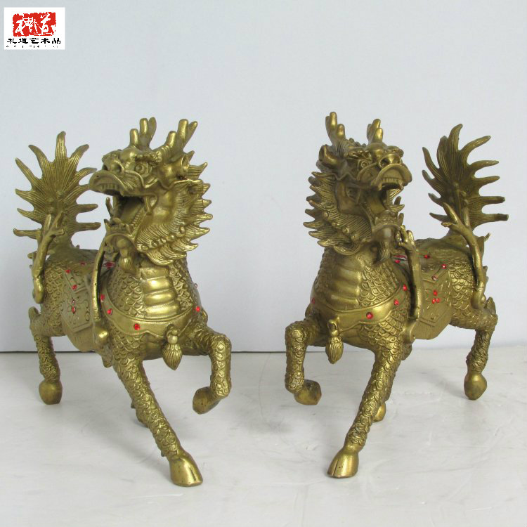 郑州麒麟纯铜工艺品摆件黄铜铸造驼宝背书麒麟