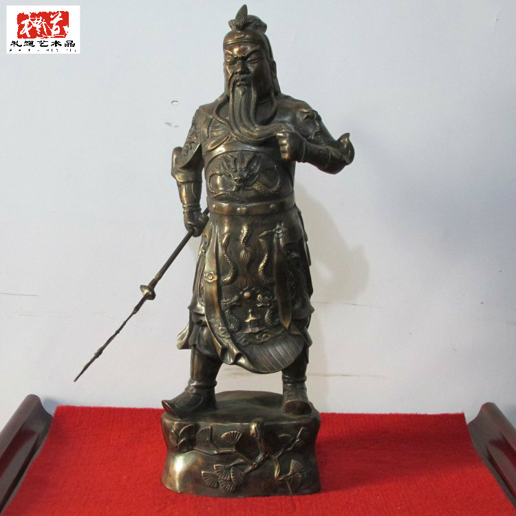 郑州铜关公哪里请站关公提刀立刀纯铜摆件开业武财神